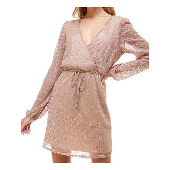 EMERALD SUNDAE Dresses & Skirts - EMERALD SUNDAE Womens Long Sleeve Surplice Neckline Mini Party A-Line Dress